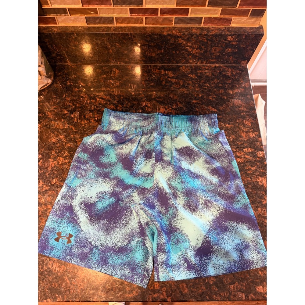 Under Armour Woven Printed Shorts Boys Youth Medium Blue Teal NWT 1377263